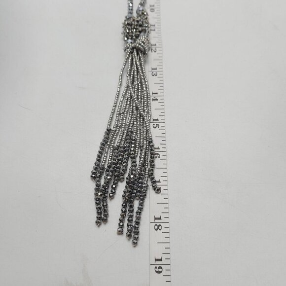 Sparkling Silver Beaded Tassel Necklace Faceted Beads Intricate Knot Design - Picture 7 of 7